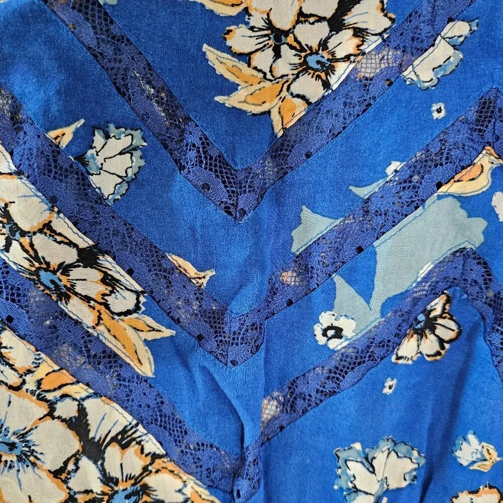 Intimately Free People Floral Print Trapeze Mini Dress XS Blue Boho - Picture 7 of 12